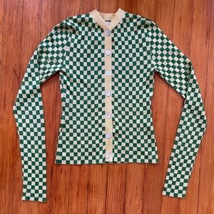 Calle Del Mar Checkered Cardigan in Green/Yellow - Size XS